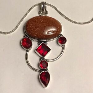 Sandstone Garnet Stamped 925 Sterling Silver Necklace